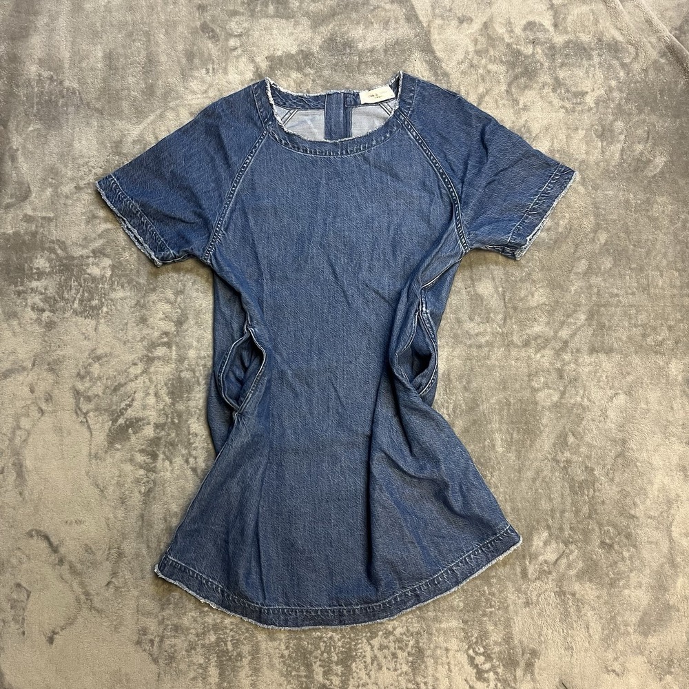 Rag Bone Women Dress Extra Small Short Sleeve Shift Raw Edge Denim With Pockets - Picture 6 of 6
